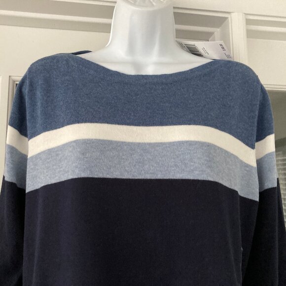 Jeanne Pierre Navy Slate Blue Striped Long Sleeve Pullover Sweater Large New wit - Picture 3 of 10
